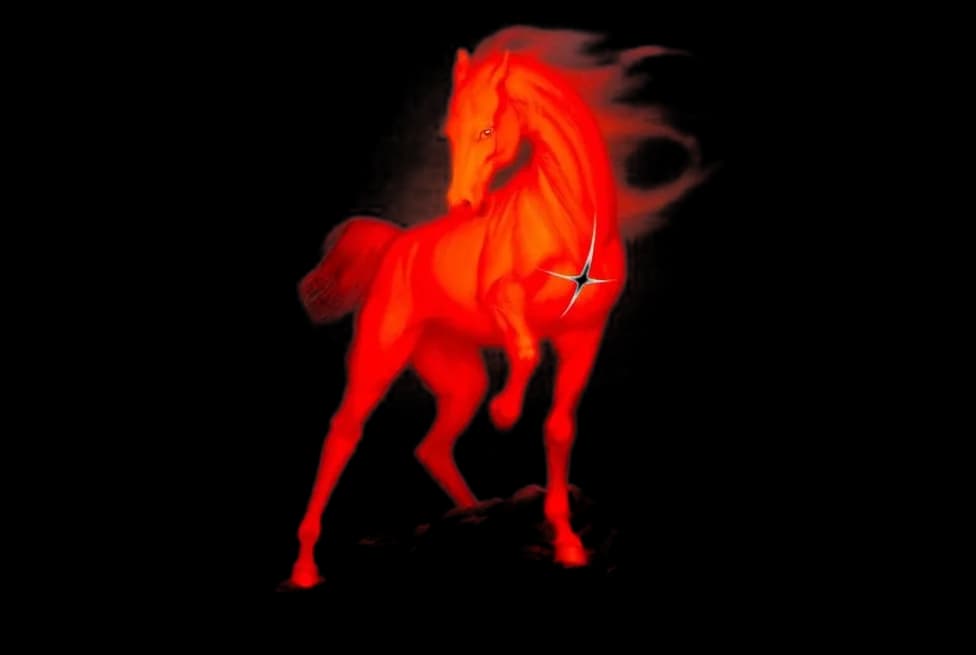 Blazing red horse rearing up