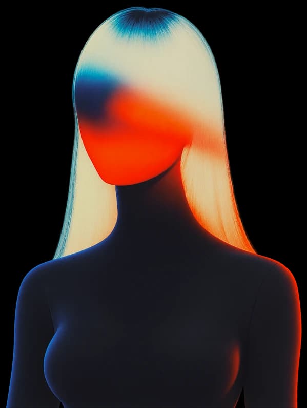 Silhouetted figure with light-streaked hair over a lens-flare blur