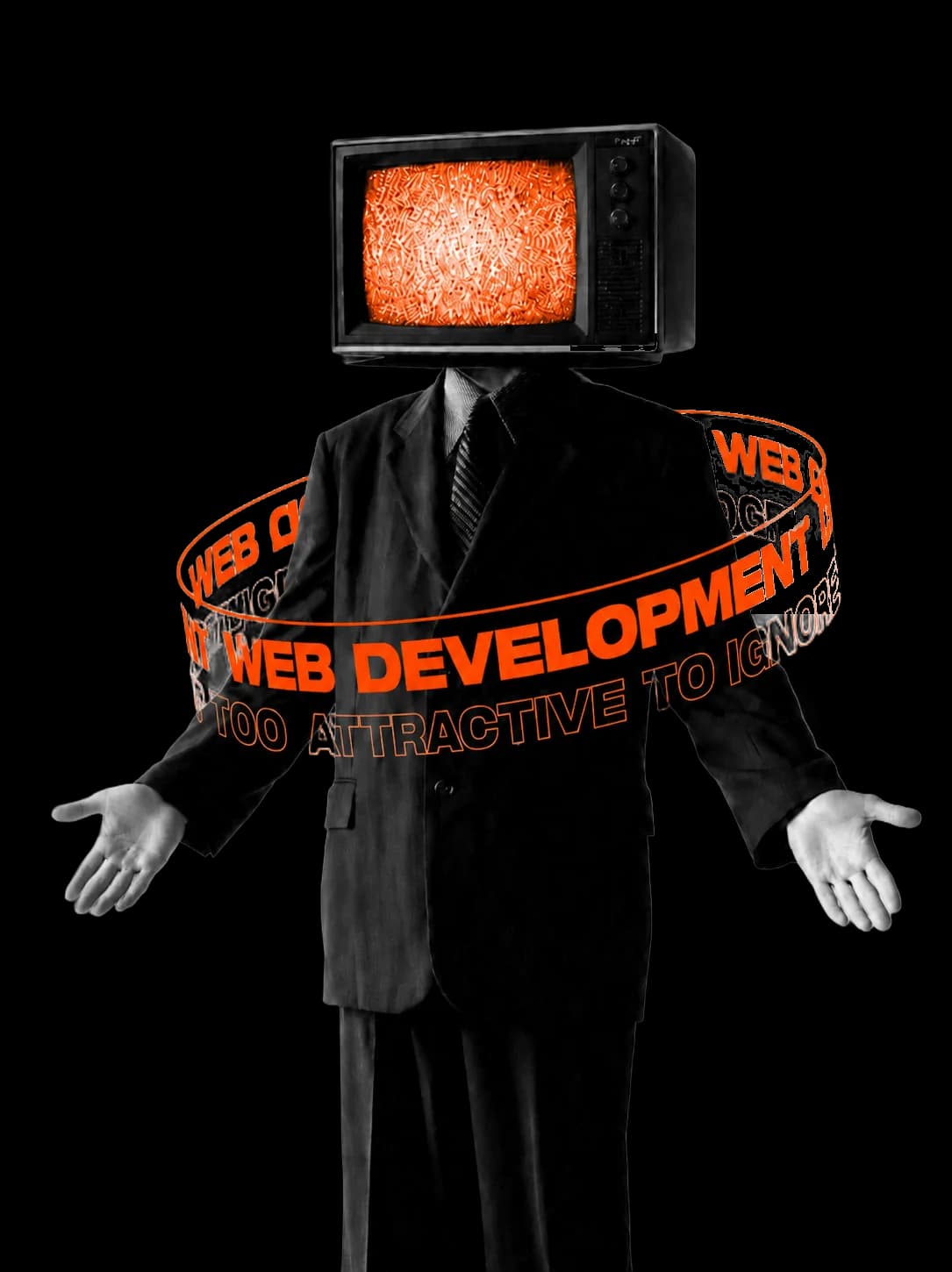 Suited figure with a CRT television for a head