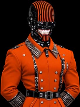 Team member in a striped orange helmet, smiling